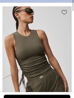 ALO Yoga Olive Ribbed Fitted Tank